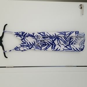 Ann Taylor White and Blue Cowl Neck Dress - XS